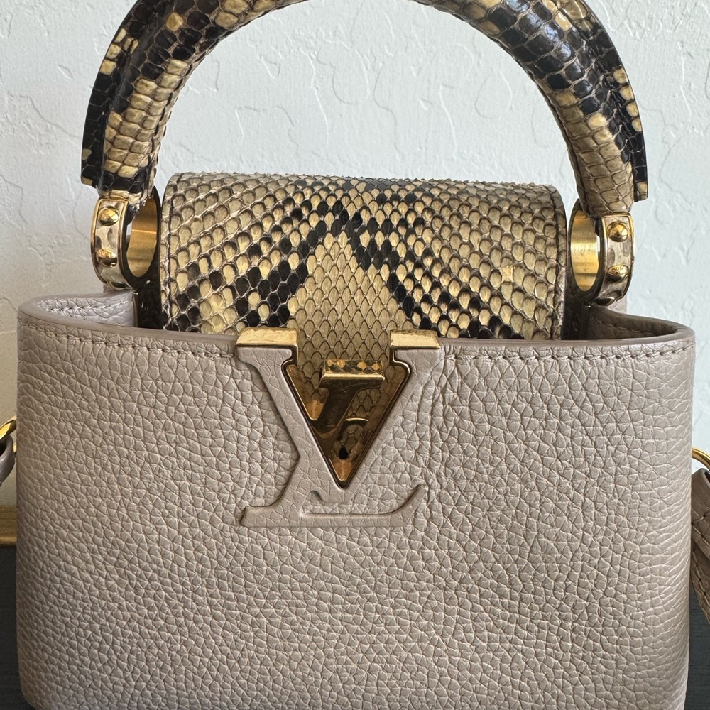 Louis Vuitton Capucines BB handbag with a python snakeskin top handle & trim